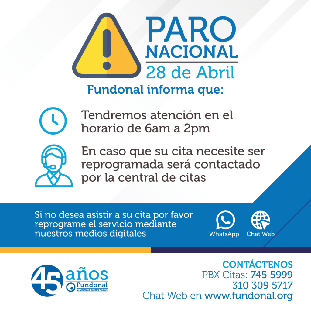 Horario de atención 28 de Abril Paro Nacional